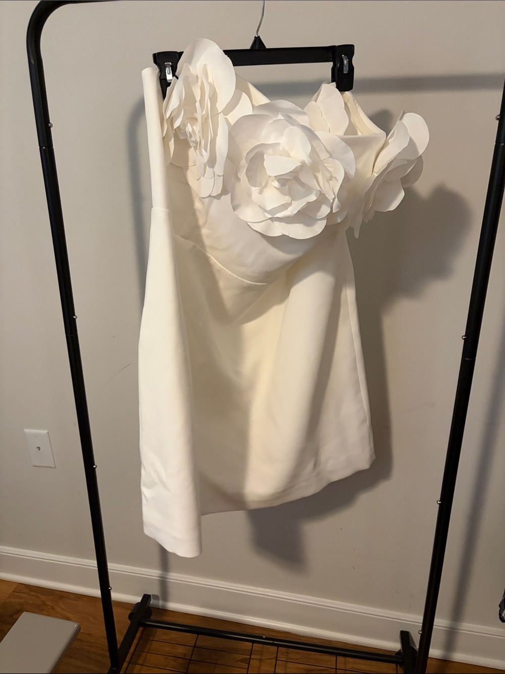 Eloquii Cream Off-Shoulder Mini Dress with 3D Floral Appliqués